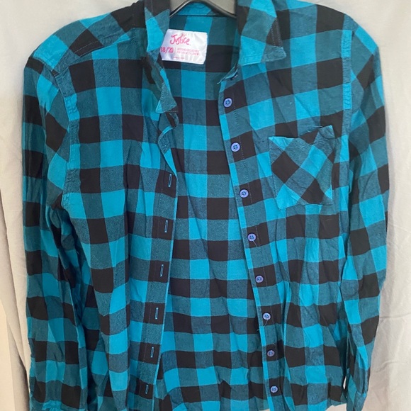 Justice buffalo plaid button up shirt size 18/20